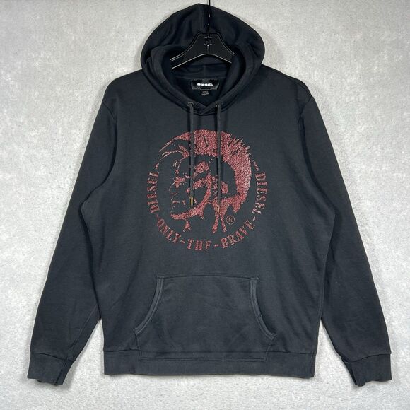 Diesel S-Agnes Sweatshirt Mens Size Large Black Red Hoodie Long Sleeve